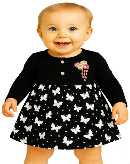 Baby Girl's Pure Cotton Knee Length Frock Dress Full Sleeves Pack of 4