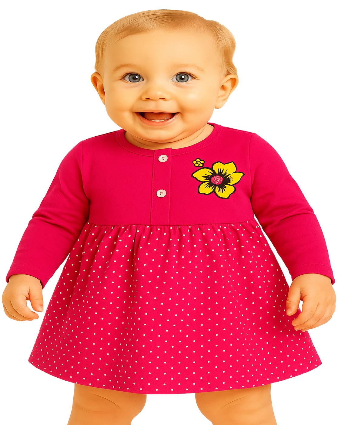 Baby Girl's Pure Cotton Knee Length Frock Dress Full Sleeves Pack of 4