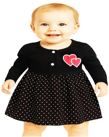 Baby Girl's Pure Cotton Knee Length Frock Dress Full Sleeves Pack of 4