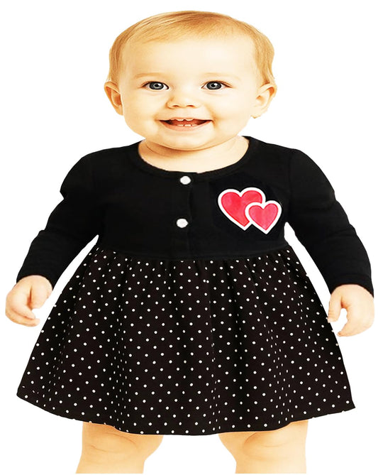 Baby Girl's Pure Cotton Knee Length Frock Dress Full Sleeves Pack of 4
